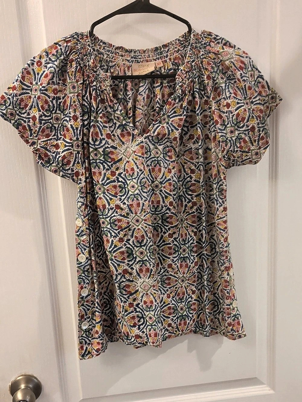 Rungolee Geometric Print Blouse in Multicolor Size XS Like New
